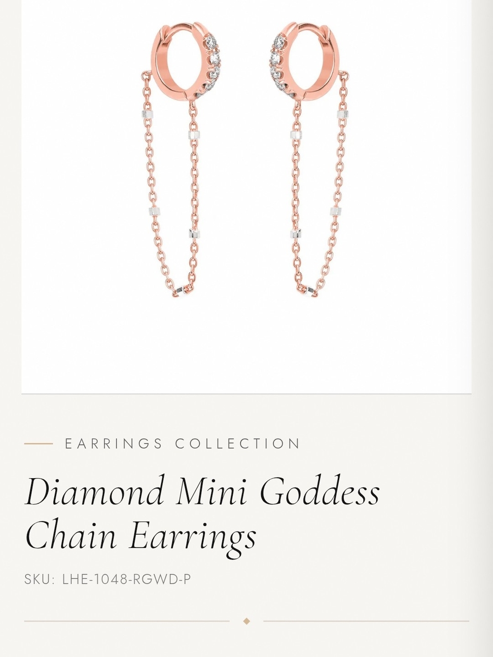 Logan Hollowell Mini Goddess Chain Earrings with Diamonds- Rose Gold